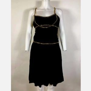 MOSCHINO Couture NWT Black and Gold Chain Silk Dress | Size 10